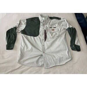 Woolrich Shirt Mens XL Tan Green Button Up Long Sleeve Canvas Cotton Hunting